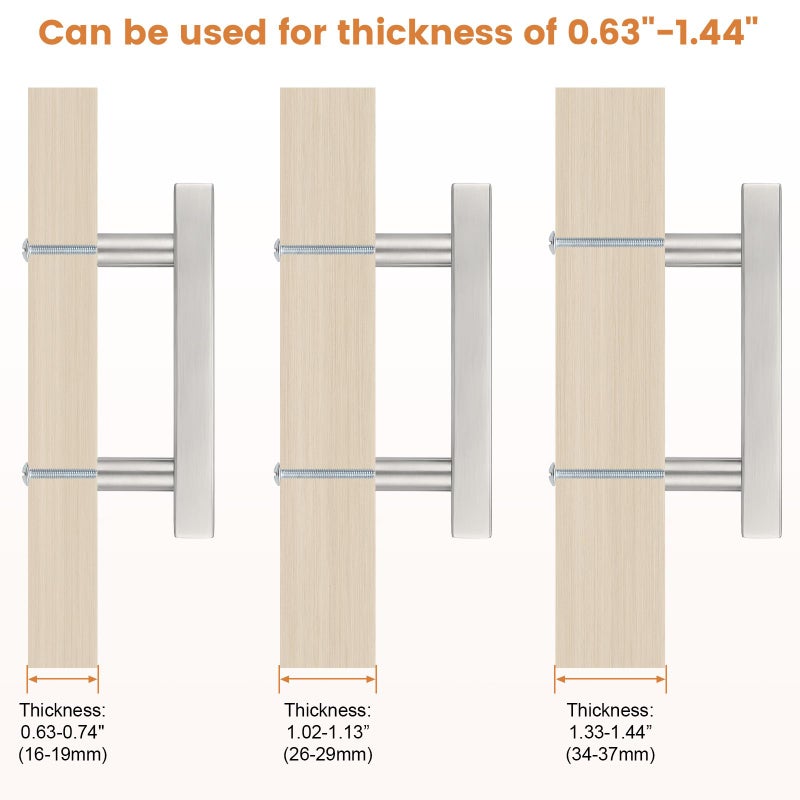 Probrico Cabinet Handles-Pack of 10 Satin Nickel 2-1/2inch (64mm) Hole Centers Square T Bar Kitchen Cabinet Handles Drawer Pulls for Kitchen Furniture Hardware - Image 4